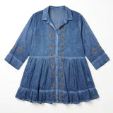 Nomad Sari On the Med Collection - Tunic Dress - Dusky Blue with Evil Eye Block Print (M-L)