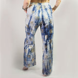 Nomad Sari Lounge Pants (L/XL) – Blue Tie-Dye with Gold Greek Motif