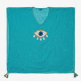 Nomad Sari On the Med Collection - Kaftan - Turquoise with Gold & White Large Evil Eye