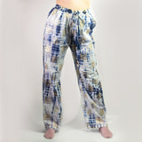 Nomad Sari Lounge Pants (L/XL) – Blue Tie-Dye with Gold Greek Motif