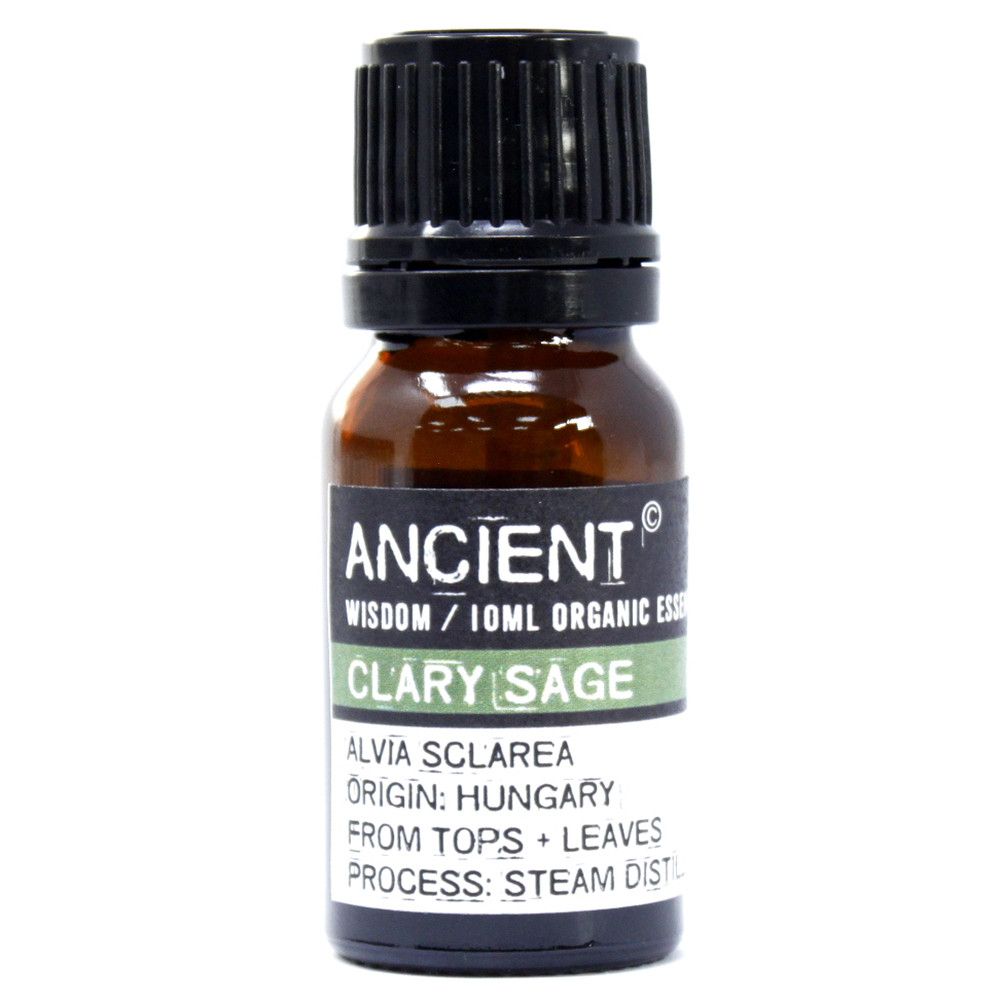 Clary Sage Organic Essential Oil bottle on a clean white background