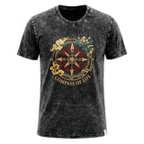 Nomad Sari Stonewashed Cotton T-Shirt - Compass of Life - Charcoal - Large
