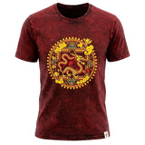 Nomad Sari Stonewashed Cotton T-Shirt - Dragon Mandala - Maroon - XL