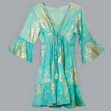 Nomad Sari Turquoise & Gold Coral Print Dress (L/XL)