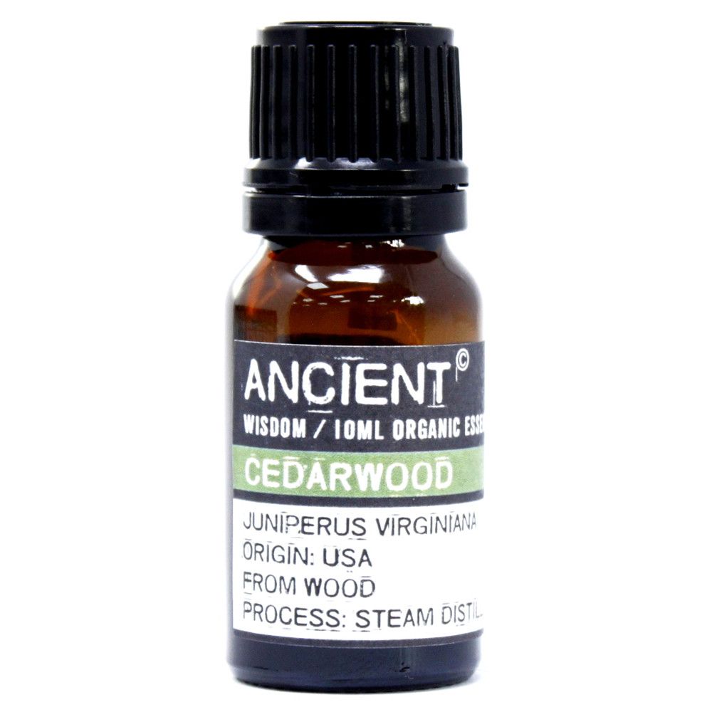 Cedarwood Organic Essential Oil bottle on a clean white background