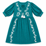 Nomad Sari On the Med Collection - Dress -  Turquoise with Embroidery & Tassel (M-L)