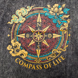 Nomad Sari Stonewashed Cotton T-Shirt - Compass of Life - Charcoal - Large