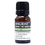 Rose Geranium Organic Essential Oil bottle on a clean white background