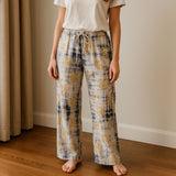 Nomad Sari Lounge Pants (M/L) – Blue Tie-Dye with Gold Greek Motif