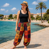 Nomad Sari - Mushroom Pants - Block Print Designs - Orange Tones S/M