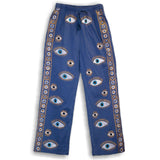 Nomad Sari Lounge Pants (M/L) – Rich Blue with Hand-Painted Gold Evil Eye Design