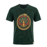 Nomad Sari Stonewashed Cotton T-Shirt - Tree of Life - Green - Small