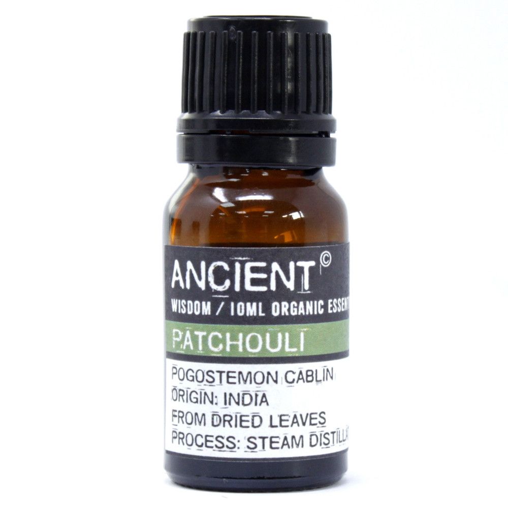 Patchouli Organic Essential Oil bottle on a clean white background