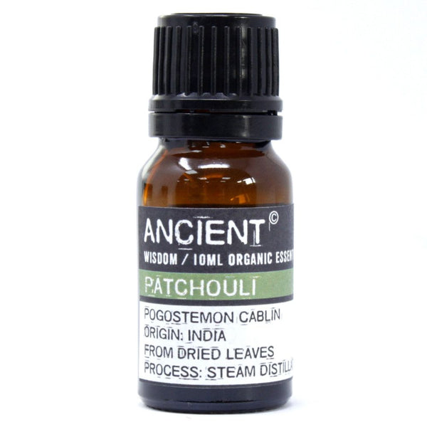 Patchouli Organic Essential Oil bottle on a clean white background
