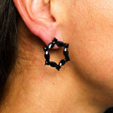 Jet Black Vintage Glass Loop Earrings