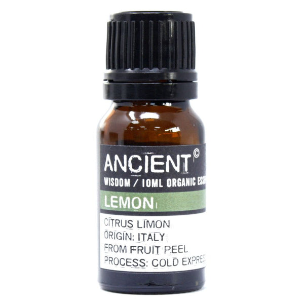 Lemon Organic Essential Oil bottle on a clean white background