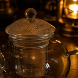Pearl Infuser 400ml · Boxed — glass lid and infuser macro detail